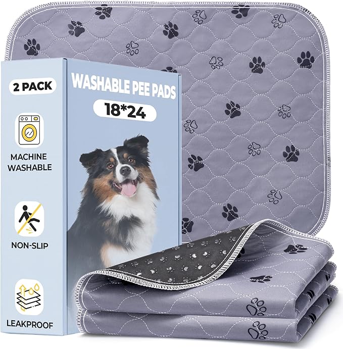 Fostanfly Reusable Puppy Pads, Washable & Absorbent, 18"x24"-2 Pack, Gray | Washable Pee Pads for Dogs, Leakproof & Waterproof Wee Wee Mat, Non Slip Training Potty Pads for Crate, Playpen by HOME