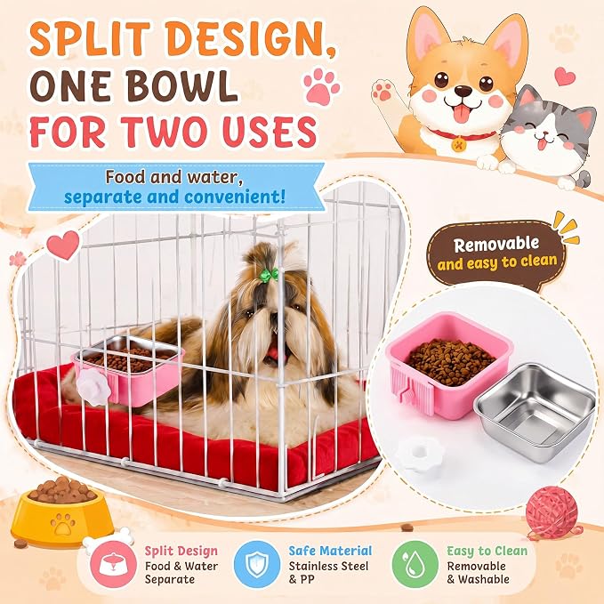 LemonRoad 12 Pcs Dog Crate Water Bowl Bulk No Spill Hanging for Kennel Removable Stainless Steel Puppy Food Water Feeding Bowls Cage Coop Cup for Dogs Cats Rabbits Birds Ferret(Square Bowl) - Image 5