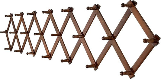 SKOLOO Accordion Wall Hanger with 22 Hooks, Modern Expandable Coat Rack Hat Rack for Wall, Solid Wooden, Walnut Color by SKOLOO