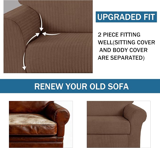 Oversized Sofa Cover Stretching Skid Resistance Couch Cover for Pets Washable, Thick and Durable Soft High Spandex Striped Pattern Sofa Covers (Oversized Sofa, Brown) - Image 4