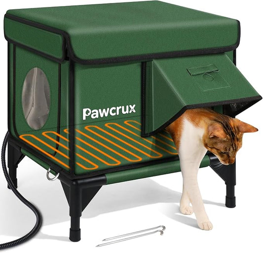 Weatherproof Heated Cat House for Outdoor in Winter, Heated Cat Bed Kitty Shelter with Cat Heating Pad, Insulated & Safe Escape Door, Warm House for Outside Stray Cat (Green, 12"x16"x16") by JLSAME