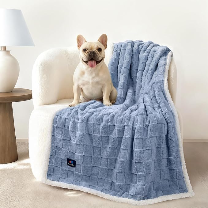 Luciphia Waterproof Dog Blanket, Reversible Fleece & Sherpa, Couch Cover | Soft plush fluffy, washable, puppy, cat, dog bed, crate, car seat, sofa, throw, furniture protector,Blue,Medium(57" x 40") by luciphia
