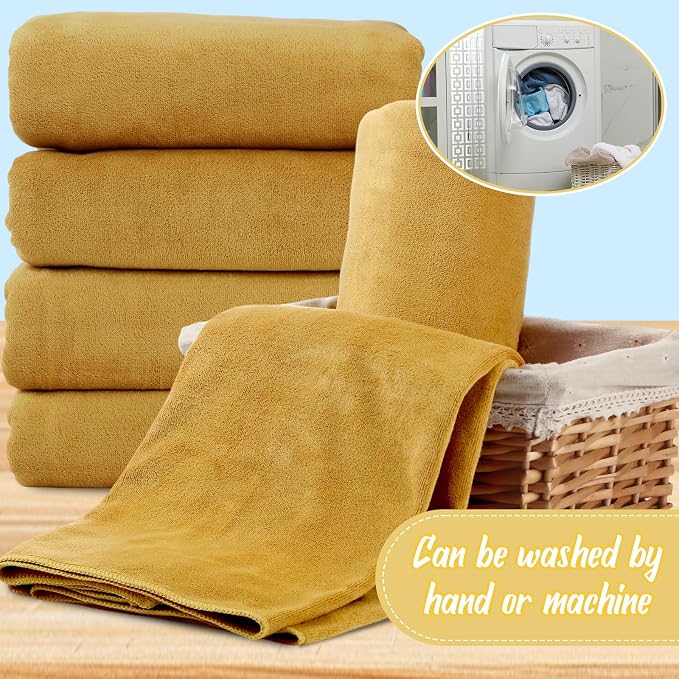 SmoothNovelty 8 Pack Microfiber Bath Towels Bulk 27'' x 60'' Oversized Bath Towel Highly Absorbent Extra Large Shower Sheets Soft Drying for Beach Pool Bathroom Salon Party(Yellow) - Image 4
