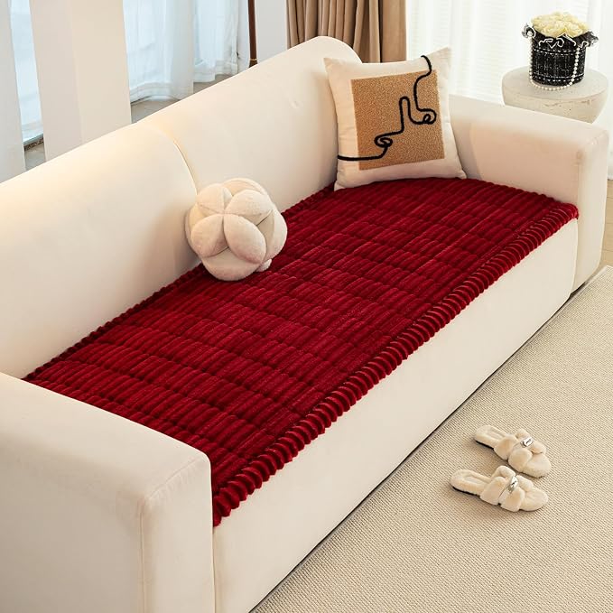 Christmas Faux Fur Plush Dog Couch Cover, 3D Stripe Fuzzy Sofa Covers, Non-Slip Fluffy Dog Bed Cover Pet Blanket, Washable Furniture Protector for Puppy Cat (Red,28"x94") - Image 4