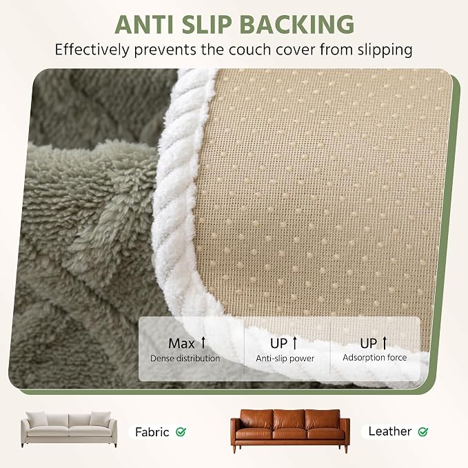 OTOB All Season Couch Cover for Dogs Washable, Anti Slip Soft Plush Geometric Jacquard Love Seat Sofa Slipcovers, Kids Pet Friendly Furniture Protector Couch Covers, 1 Piece (Dusty Green, 27.6"x59.1") - Image 5