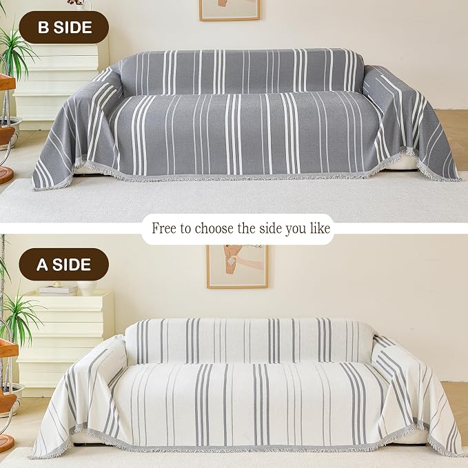 VANJOROY Couch Sofa Cover for 2 3 Cushion Sectional Sofa L-Shape -Washable 100% Organic Chenille Couch Cover for Dogs Pets, Boho Couch Cover Protector Soft Sofa Slipcovers with Tassel,71"x 134" - Image 8