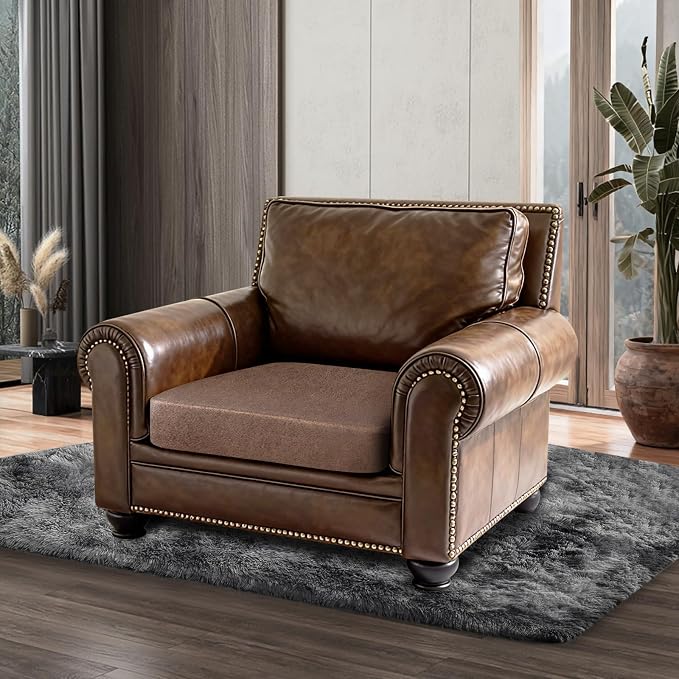 ANARACHON Leather Look Couch Cushion Covers Sofa Seat Slipcovers Sets Couches Furniture Protector for Sectional Armchair Loveseat Pets Kids Stretch Spandex Fabric (1 Cushion Armchair, Brown) - Image 8