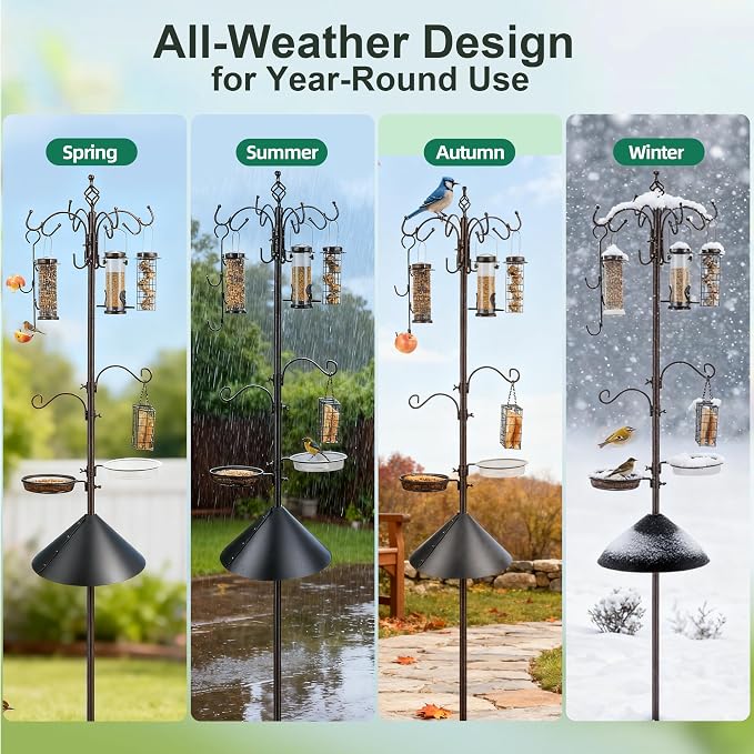 Bird Feeding Station Kit with Squirrel Baffle Bird Feeder Pole with Suet Cage Mesh Tray Fruit Hook Double W Hook for Attracting Wild Birds and Hanging Planter Hanger Lights - Image 4