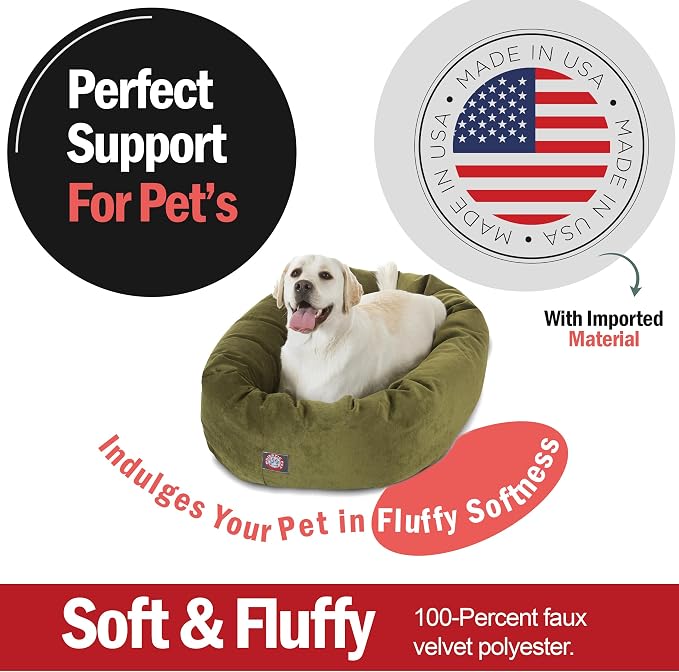 Majestic Pet 40 Inch Micro Velvet Calming Dog Bed Washable – Cozy Soft Round Dog Bed with Spine for Head Support - Fluffy Donut Puppy Mat 40x29x9 (inch) Large – Fern - Image 2