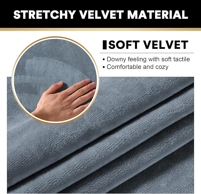 PrinceDeco Velvet XL Couch Cover for Oversized Sofa 4 Piece Sofa Covers for 3 Cushion Couch Washable Furniture Protector with Non Slip Elastic Bottom Width Up to 97 Inch(X-Large, Stone Blue) - Image 4