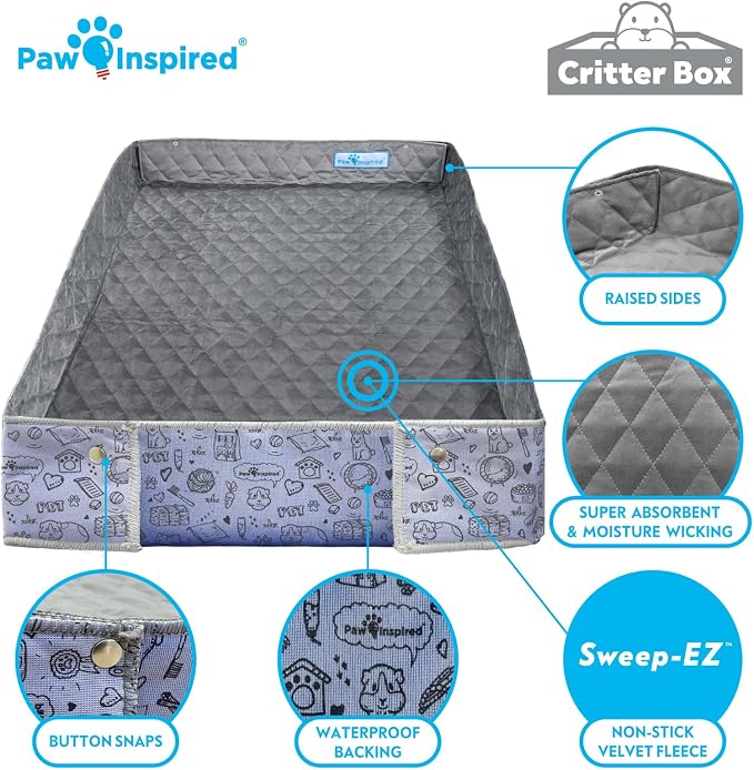 Paw Inspired Critter Box Cage Liner, Raised Sides, Midwest Size | Washable Fleece Bedding for Guinea Pigs Rabbits, Hamsters, Small Animals, Edge Protected Pee Pads - Image 6