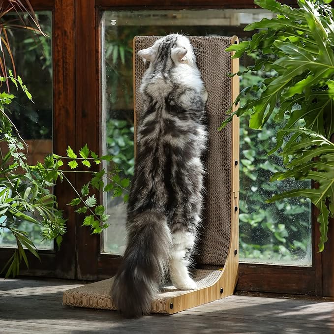 FUKUMARU Cat Scratcher, 26.8 Inch L Shaped Cat Scratch Pad for Indoor Cats | Vertical Cat Scratching Board with Ball Cat Toy, Cardboard Cat Scratcher for Wall Sofa Couch, Kitten Scratching Post, Large - Image 6