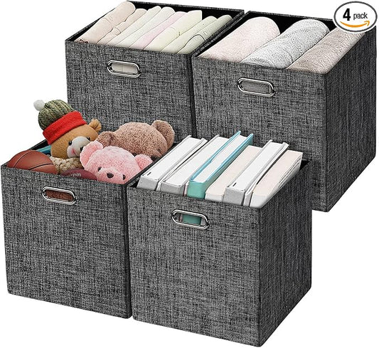 Posprica Collapsible Storage Cubes,11×11 Heavy Duty Fabric Stroage Basket Bins, 4pcs,Black by Posprica