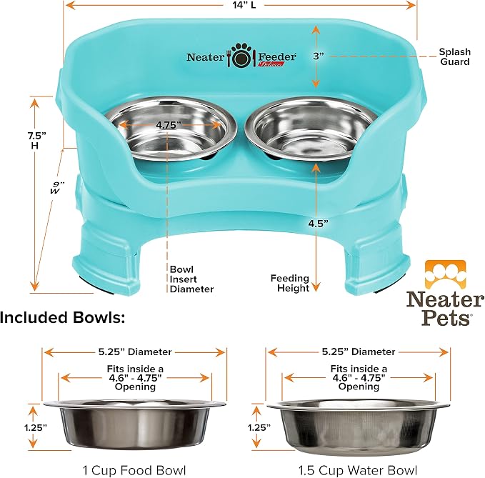 Neater Feeder Deluxe Mess-Proof Elevated Cat Bowls, 2 Height Adjustable (6” & 7.5”) No-Spill Raised Cat Bowl Stand, Whisker Friendly Stainless Steel Dishes for Indoor Cats, Made in USA, Aquamarine - Image 9