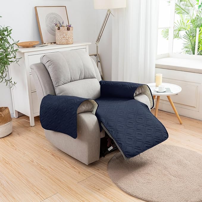 Genina 100% Waterproof Couch Arm Covers Set of 2, Armrest Covers for Sofa Couch Armchair, Anti-Slip Sofa Arm Cover Protectors Armchair Slipcovers for Pets Dogs (Navy Blue) - Image 2
