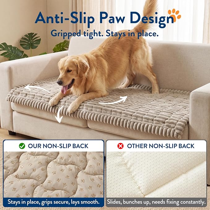 SureFit Couch Covers for Dogs,Non-Slip Washable Pet Friendly Sofa Protector | Non-Slip Paw Print Grip,Sofa Slipcovers for 2 Cushion Couch,Soft Thick Furniture Protector for Sofa Cushions(28"x60"Khaki) - Image 6