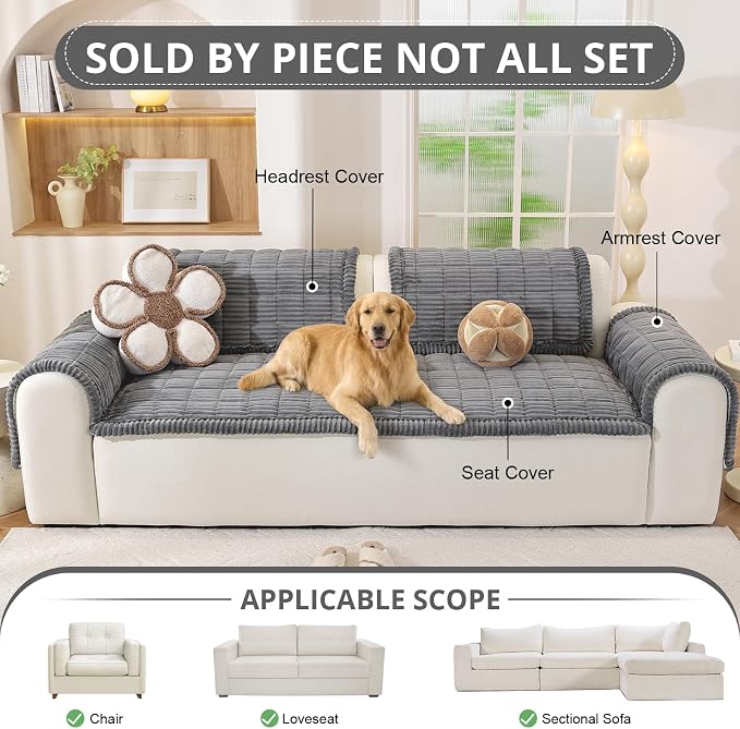 OstepDecor Couch Cover for Dogs, Washable Non Slip Sofa Cover for Pets, Soft Couch Covers for Sofa, Loveseat and Sectional, Furniture Protector Against Pet Hair & Scratches (27.6" x 70.9", Dark Grey) - Image 4
