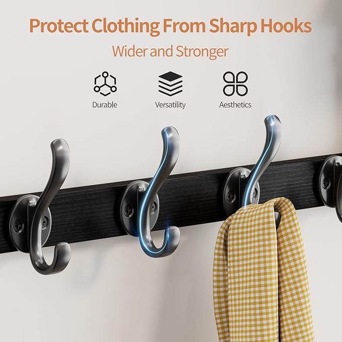 29 inch Coat Rack Wall Mount with Shelf, Heavy Duty Coat Hooks Wall Mount, Entryway Coat Hanger Wall Shelf with Key Holders and Mail Organizer for Living Room, Bedroom, Bathroom, Black - Image 7