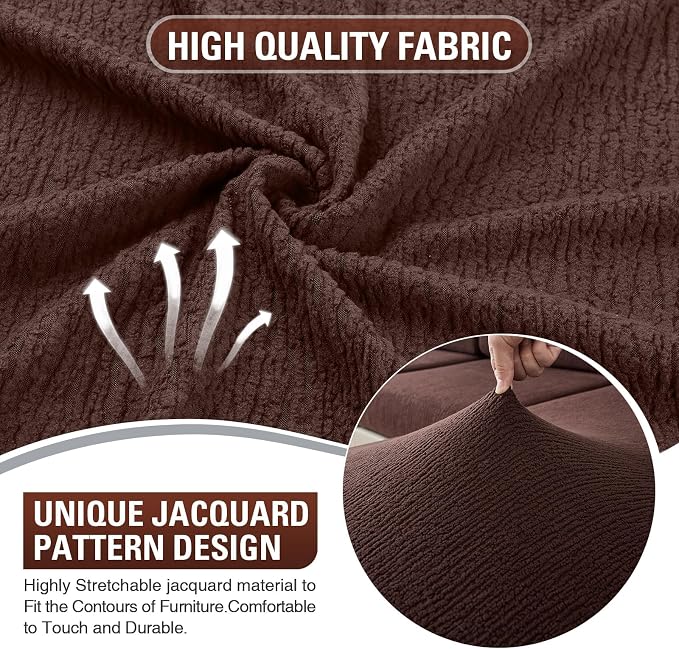 Couch Cushion Covers for Sectional Sofa Stretch Sofa Slipcovers Washable Wear-Resistant Sectional Couch Covers L Shaped Seats Furniture Protectors for Pets(Brown, 2 Seater + 1 Chaise) - Image 4