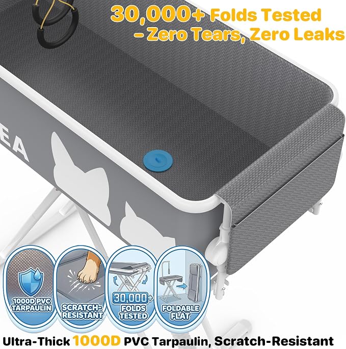 PAWZIDEA 2-in-1 Dog Bath Tub & Grooming Table 33" for Small to Medium Dogs | 5 Height Adjustable Elevated Pet Bathtub & Foldable Washing Station for Dogs Cats up to 40lbs, Storage Pocket, Indoor Outdoor - Image 7