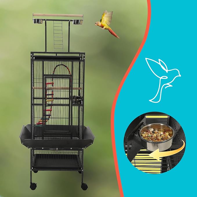 Large Bird Cages for Parrots,Bird Flight Cage for Parakeets,Cockatiel Cage for Birds,Large Parakeet Cage with Stand,Parrot Cages Cover,Seed Catcher,Toys,Feeders,Trays for Conure Canary Lovebird Budgie - Image 8