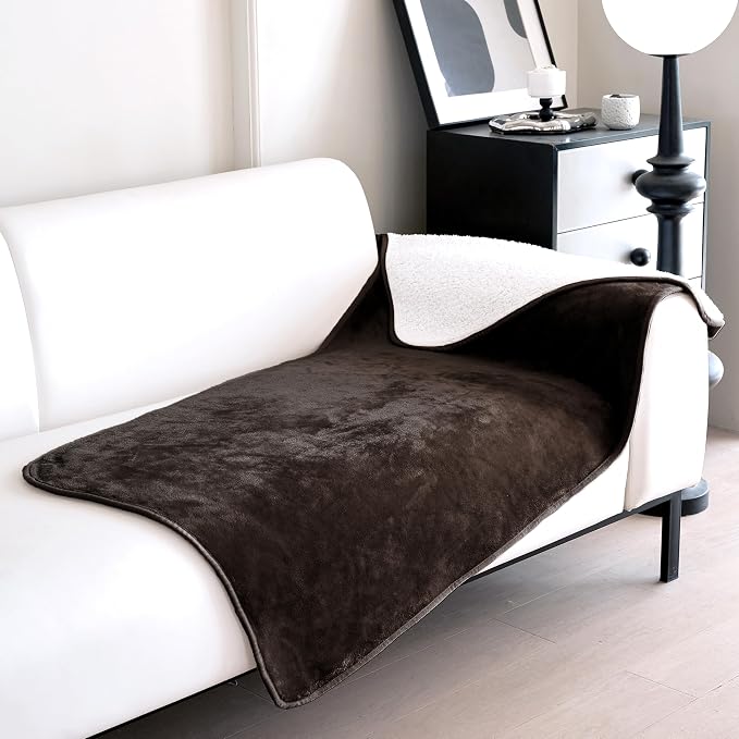 gogobunny Waterproof Bed Blanket, Reversible Sherpa Fleece Throw Blanket for Dog Puppy Cat, Furniture Cover Protects Bed Couch Sofa from Liquid Pee and Pet Fur (Dark Brown, 30x70 inches) by gogobunny