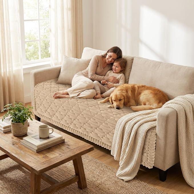 Smiry Couch Cover for Dogs Washable, Non Slip Fuzzy Pet Sofa Protector | Soft Thick Furniture Cover for Sofa, Loveseat and Sectional, Scratch & Pet Hair Resistant (Khaki, 43" x 82.7") - Image 2