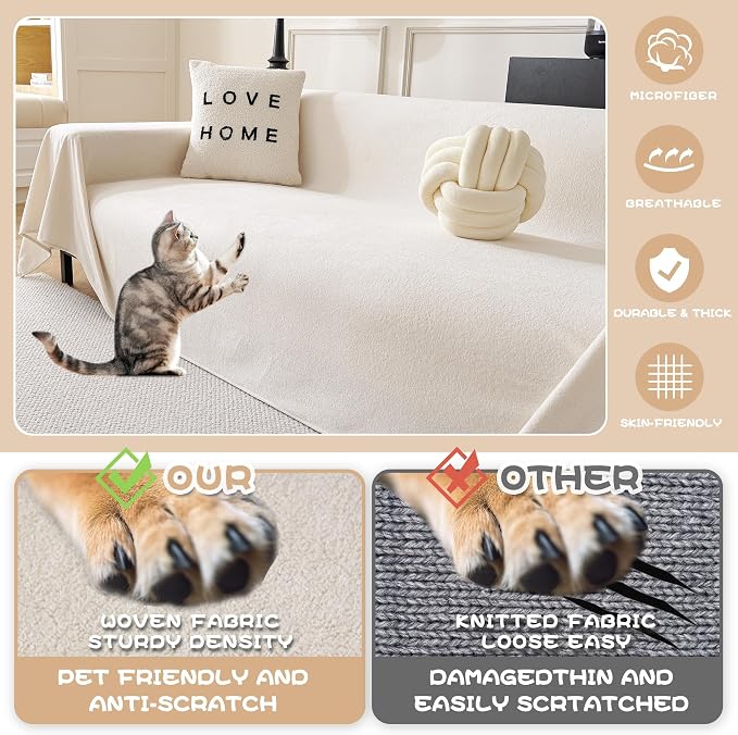 MYSKY HOME White Couch Cover Couch Covers for 3 Cushion Couch Sofa Pet Friendly Sectional Couch Covers L Shape Dog Couch Cover Protector for Sectional Sofa Covers Couch Protector, 71" x 150" - Image 2