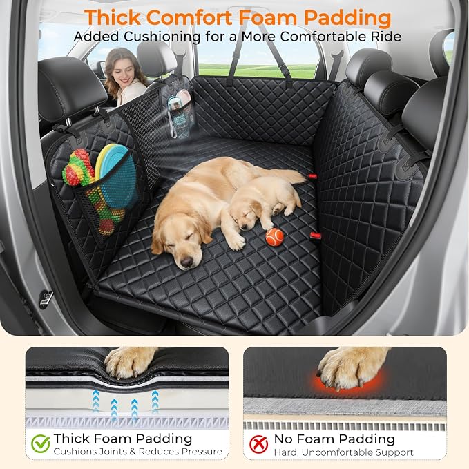 URPOWER Back Seat Extender for Dogs, Large Hard Bottom Dog Car Seat Cover | Supports 550 lbs, Stable 3-Panel Hard Bottom, Added High-Density Foam for Comfort, Waterproof 900D Oxford, 45% More Space - Image 5