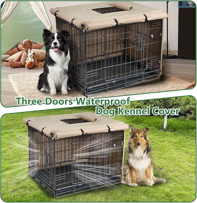 Dog Crate Cover Heavy Duty Oxford Fabric for 42-Inch Wire Crates | Beige Kennel Cover Only, Fits 1 & 2 Door Wire Cages, Provides Privacy & Comfort Space, Includes Water Bottle Sipper Tube - Image 5