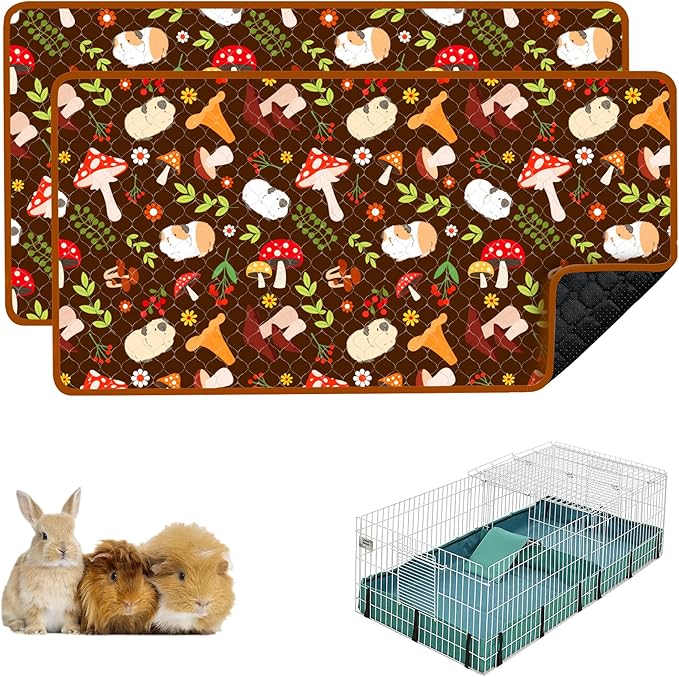Guinea Pig Cage Liners, 2 Pack 49x24in Washable Guinea Pig Bedding, Waterproof Reusable & Anti Slip, Super Absorbent Guinea Pig Pee Pad for Small Animal, Rabbit, Bunny, Chinchilla, Brown by cimiycob