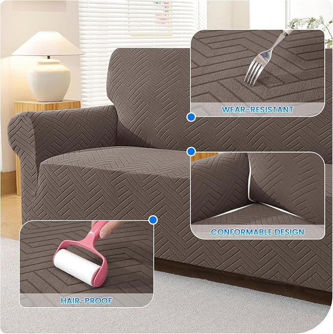 Stretch Sofa Cover Non-Slip Washable Furniture Protector | Stretch, 31"-46".Soft, Non Skid Foam, Elastic Bottom, Machine Washable, for Kids & Pets, Couch & Sofa, Light Coffee - Image 6