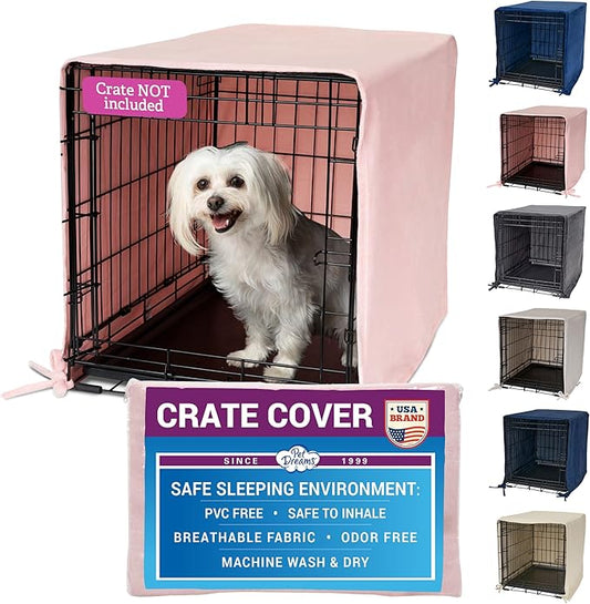 Pet Dreams Dog Crate Cover - Breathable Fabric Kennel Topper for Single-Door Crates, Fits iCrate Dog Cages 18, 24, 30, 36, 42, 48 Inches (Pink, Large, 36") by PetDreams