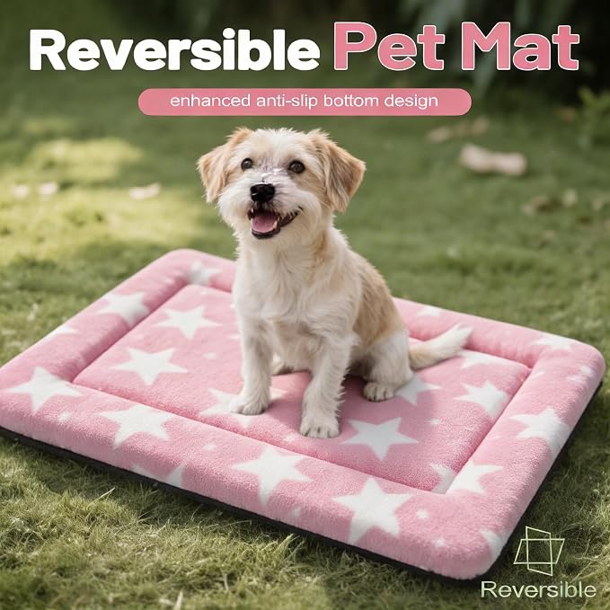 Dog Bed Mat, Reversible Crate Pad & Cute Dog Bed - Machine Washable Kennel Mat with Ultra Soft for Small Dogs (Big&Small Stars Pink, 24" L*18" W*1.5" Th) - Image 6