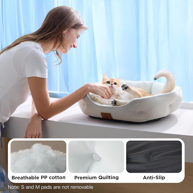 Bedsure Cooling Small Dog Bed, Round Washable, 25 Inch Arctic Cooling Blue | Q-Max>0.4 Cat Beds for Indoor Cats, Comfort Cooling Summer Pet Bed,Anti-Slip Bottom,for Puppies and Kittens - Image 4