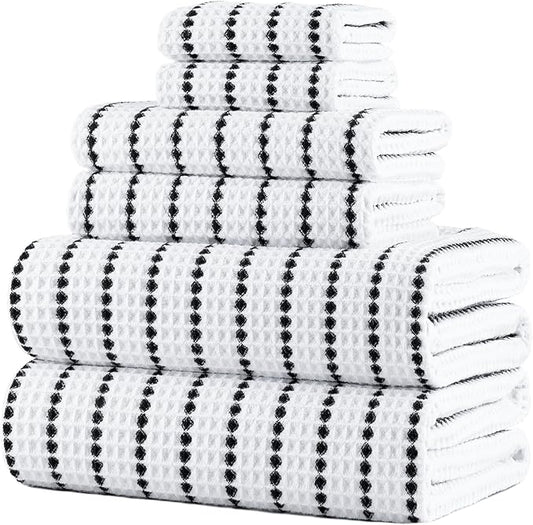 POLYTE 430 GSM Microfiber Quick Dry Lint Free Oversize Bath Towel Set, 6 Piece (Waffle Weave) by Polyte