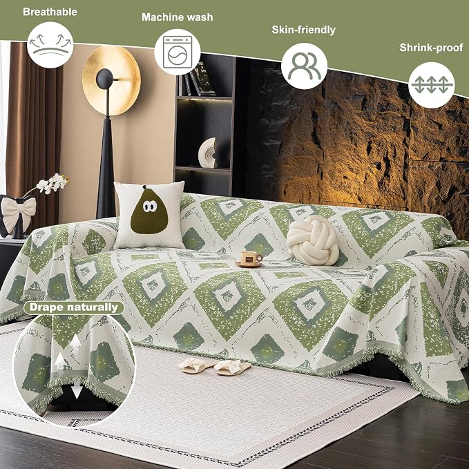 ROOMLIFE Couch Cover Boho Sofa Covers for 3 Cushion Couch Washable | Furniture Protector Sofa Couch Cover for Dogs, Soft Breathable Sofa Slipcover, Couch Throw Blankets with Tassels 71''X134'' - Image 2