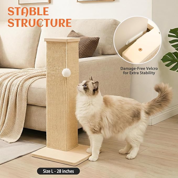 PETKARAY Couch Corner Cat Scratcher, 28'' Corner Wall Scratching Post, Sisal Cat Scratch Pad for Sofa & Furniture Protection with Toy Ball - Image 6