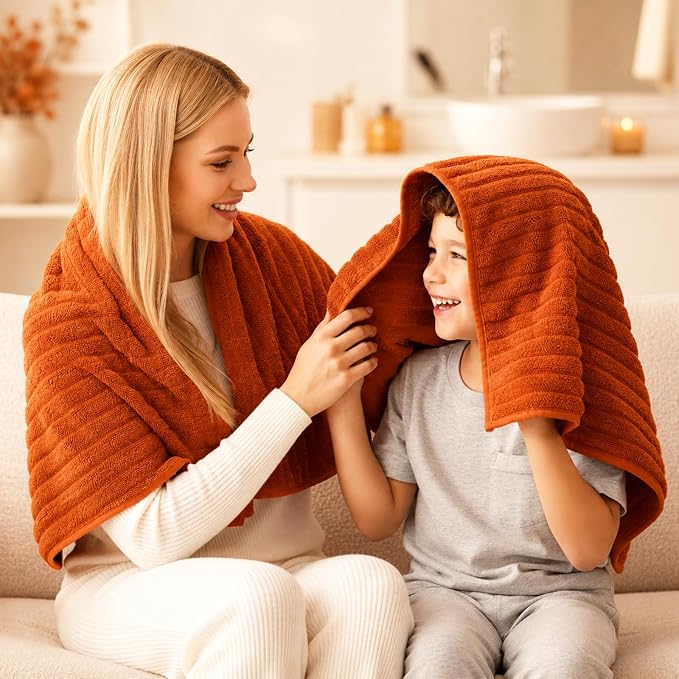 6 PC Bath Towel Set, 40"x80" Oversized Bath Sheets, Burnt Orange | Microfiber, Quick Dry, Highly Absorbent, Towels for Bathroom, 2 Extra Large Bath Towels, 2 Soft Hand Towels, 2 Washcloths - Image 3