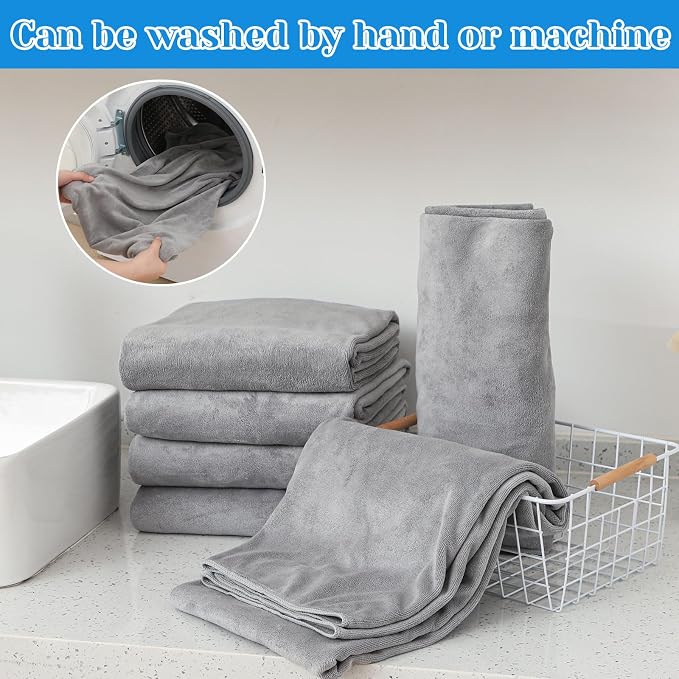 SmoothNovelty 16 Pack Microfiber Bath Towels Bulk 27'' x 60'' Oversized Beach Towel Highly Absorbent Extra Large Soft Drying for Shower Pool Salon Sauna Bathroom Gym Party (Simple,Light Grey) - Image 4