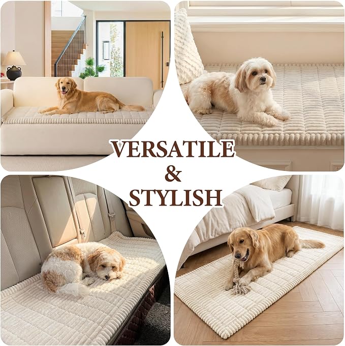 MEETSKY Cream Couch Cover for Dogs, Pet Small Couch Covers for Sofa, Thick Soft Dog Bed Cover Non-Slip Washable Couch Covers for 2 Cushion Couch Sofa Pet Friendly, 27.6" x 59" - Image 5