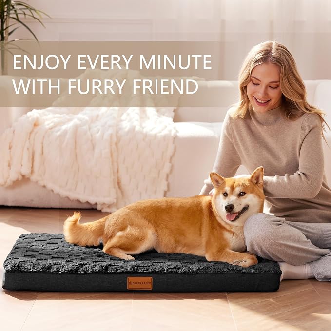 Patas Lague Orthopedic Large Dog Bed Washable Pet Crate Mat 56''X40'' Black | Egg-Crate Foam Dog Couch For Large Sized Dogs, Waterproof Removable Cover, Soft Pet Bed With Nonskid Bottom - Image 2