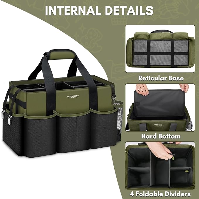 Ytonet Wearable Cleaning Caddy Organizer with Handle & Shoulder Straps, Large Cleaning Bag for Housekeepers, Kitchen Supplies Organizer with Dividers, Under Sink & Car Detailing Bag, Green - Image 4