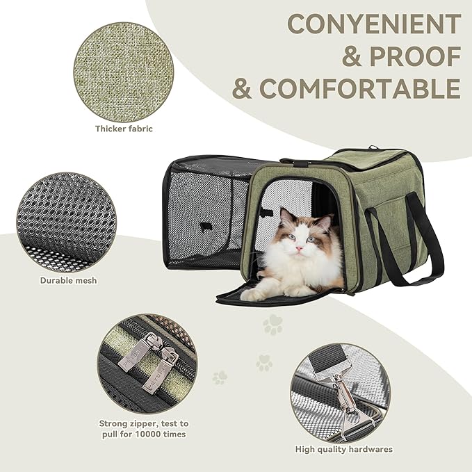 Petsfit 19"X12" X12" Expandable Pet Carrier, Square Expansion Reduces Pet Anxiety, Escape-Proof Self-Locking Zippers, 3 Easy-Access Entrances, for Cats & Small Dogs up to 18 lbs
