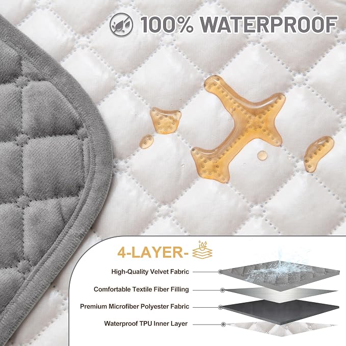 Sectional Couch Covers for Dogs 100% Waterproof Corner L Shaped Sofa Cover Pet Friendly Velvet Washable Anti Slip L Shape Modular Sofa Slipcover Protector with Pockets (Silver Gray, Large) - Image 3