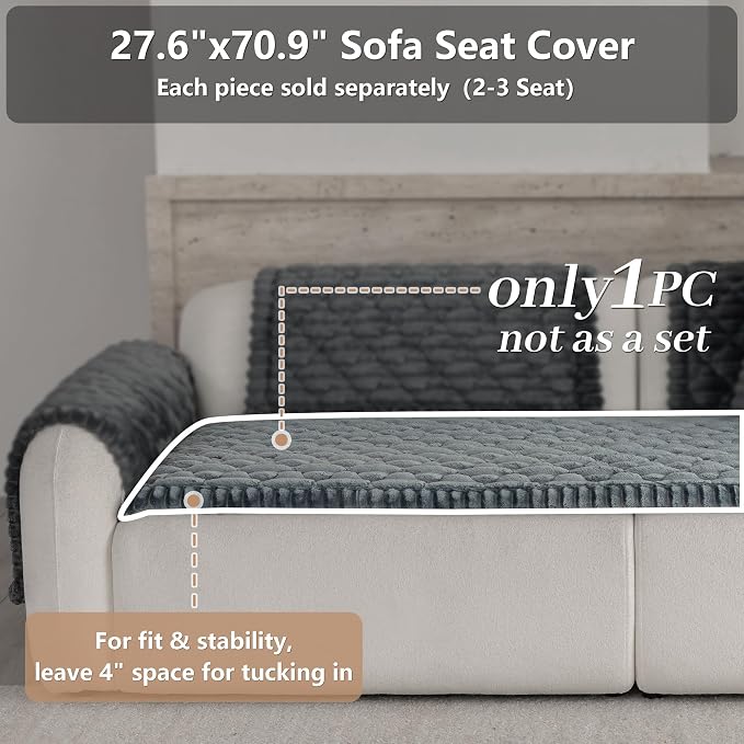 Luxury Fuzzy Pet Couch Cover for Dogs,Washable Sofa Cover, Non-Slip Sofa Protector for 3 Cushion Couch, Thick Plush Furniture Cover, Elegant Pet-Friendly Home Décor(Dark Grey,28"x71") - Image 2