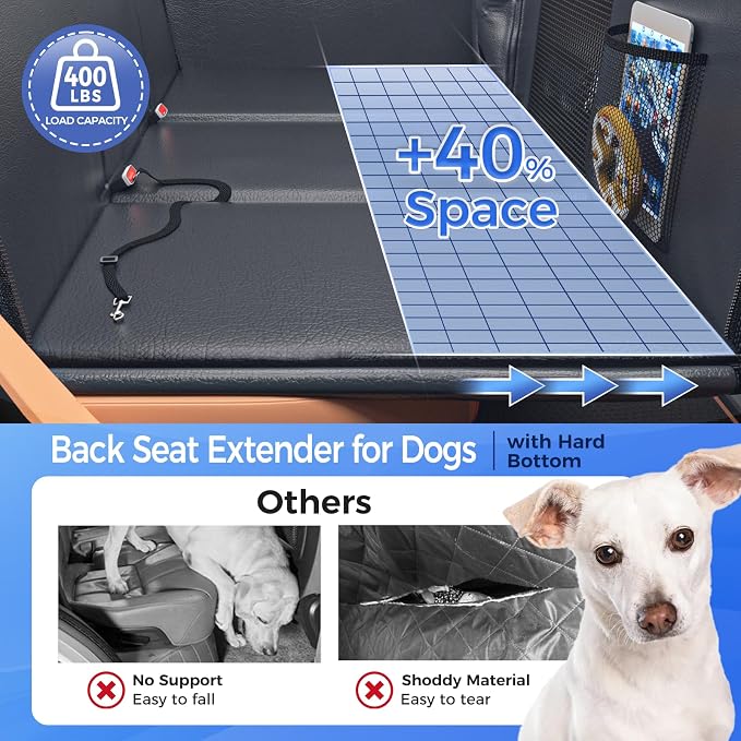 HOB4U Back Seat Extender for Dogs, Hard Bottom Dog Car Seat Cover | 100% Waterproof PU Leather, Scratch Proof and Anti Slip Dog Hammock for Cars and SUVs, Holds 400 lbs - Image 2
