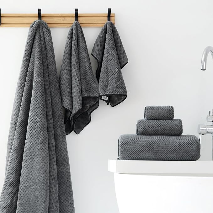 30x60 Inches Extra Large Bath Towels Set Super Soft Absorbent Luxury Microfiber Towels for Bathroom (Charcoal Grey, 6PCS) - Image 4