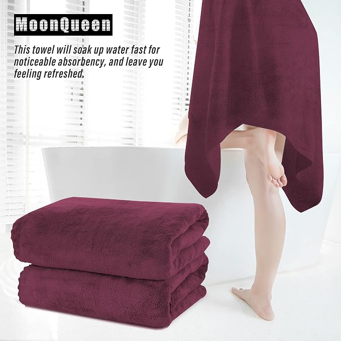 MOONQUEEN 2 Pack Premium Bath Towel Set - Quick Drying - Microfiber Coral Velvet Highly Absorbent Towels - Multipurpose Use as Bath Fitness, Bathroom, Shower, Sports, Yoga Towel (Burgundy) - Image 7