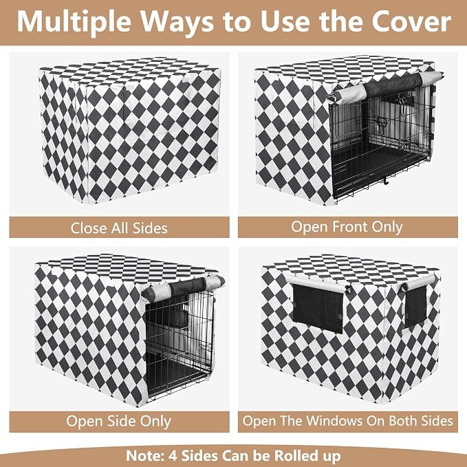 Dog Crate Cover Kennel Cover for Dog Cages Breathable for Wire Cage Indoor Outdoor Geometric Diamond Chess Black and White - Image 5